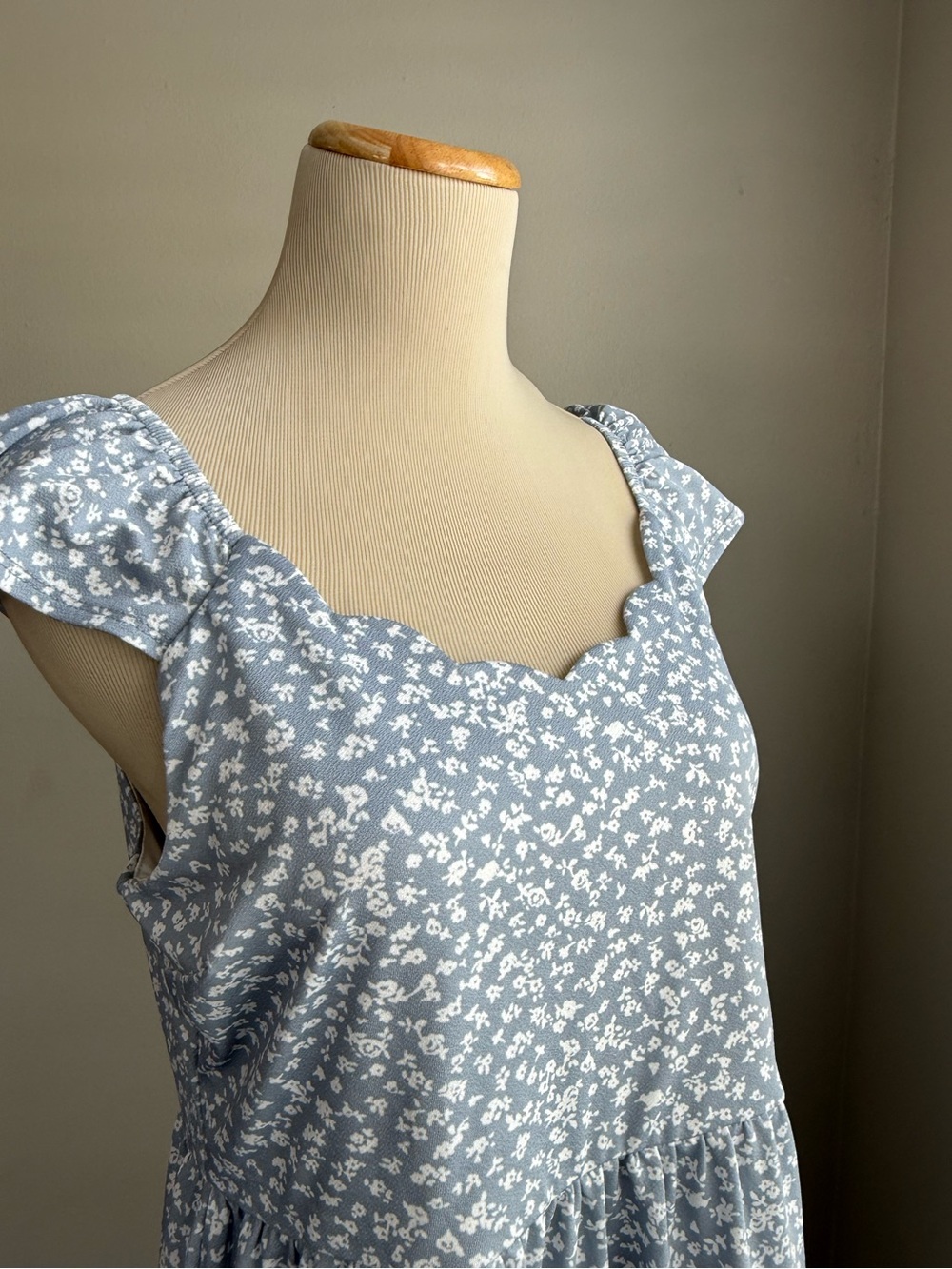 Floral Scallop-Neck Light Blue Camisole Dress